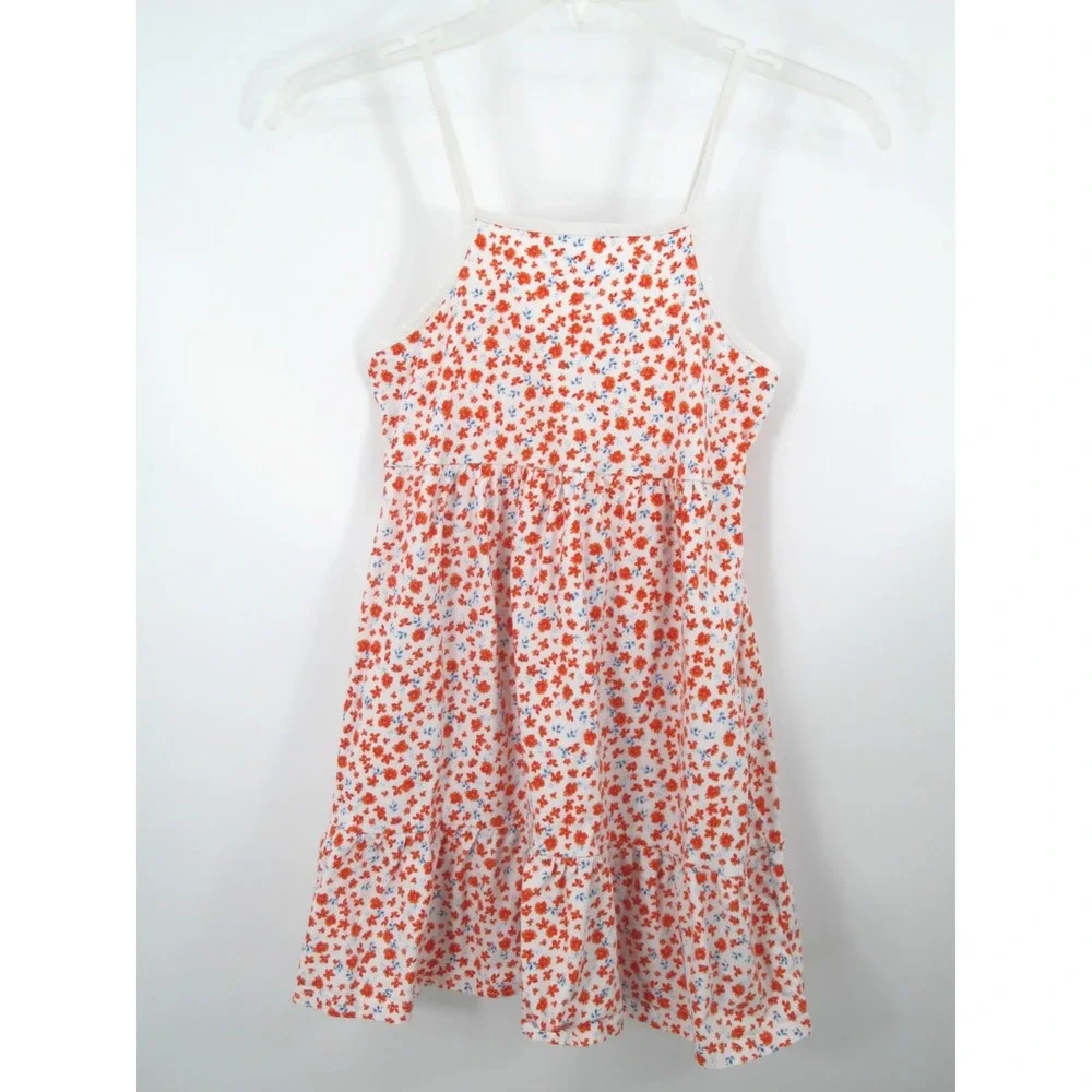 Old Navy Girls Summer Dress Size 8 White Orange Floral Pockets Sleeveless Knit